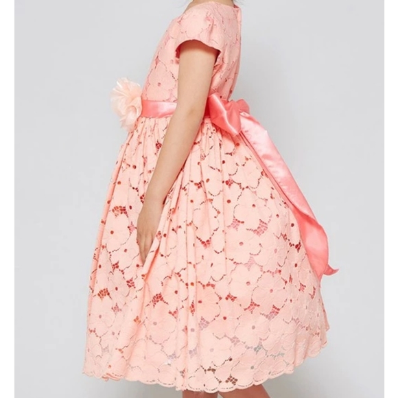 Girls Coral Floral lace Dress